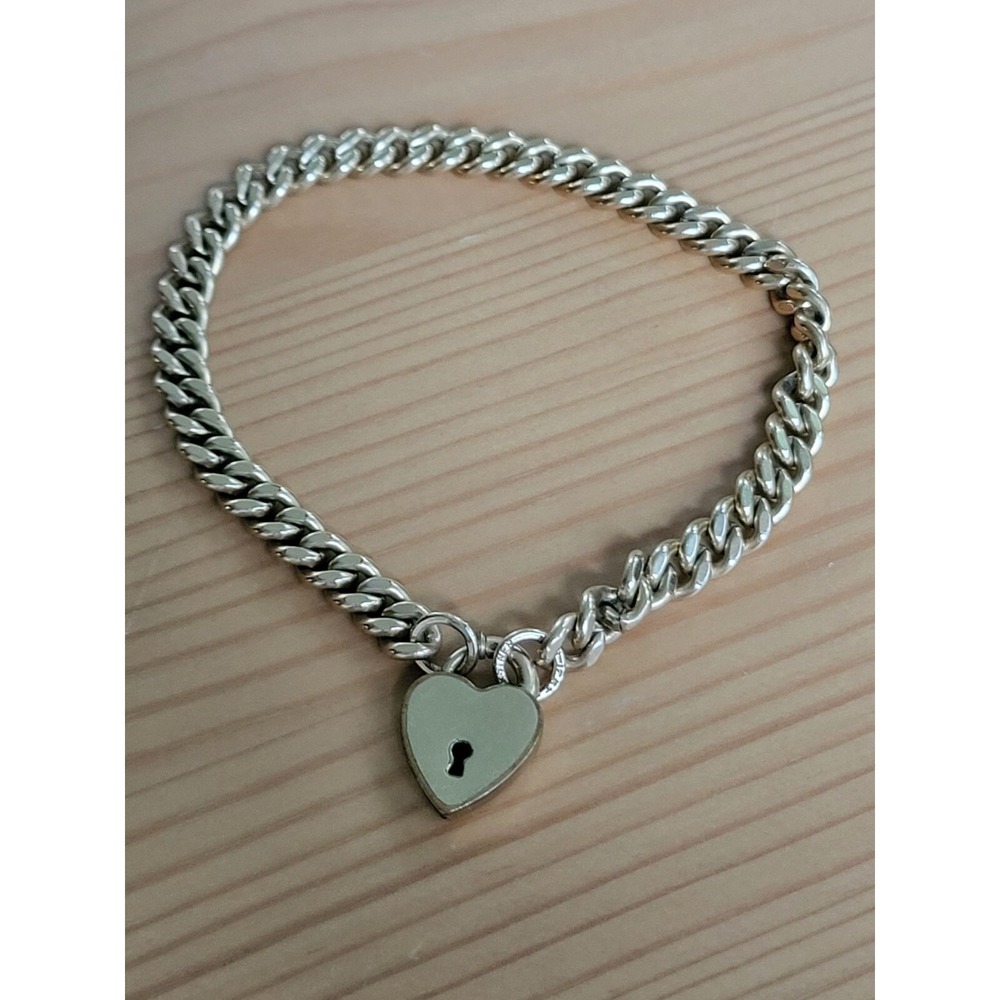 Antique 12K Gold Filled Heart Lock Chain Link Bracelet 7" 13.6 grams - Picture 11 of 11